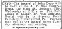 Deyo, John (Funeral Notice)